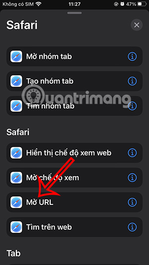 Tìm tác vụ URL Safari 