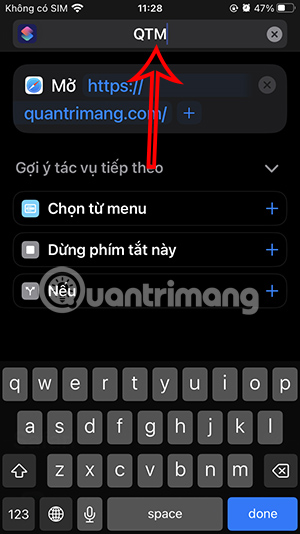 Nhập tên cho phím tắt 