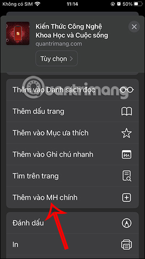 Thêm trang web Safari ra màn hình chính 