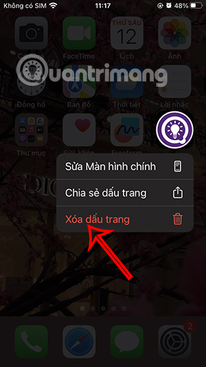 Xóa dấu trang trên màn hình iPhone