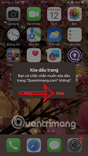 Chọn xóa dấu trang 