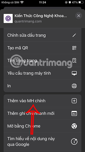 Thêm trang web Chrome ra màn hình iPhone 