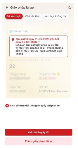 Xem GPLX bị tạm giữ trên VNeID