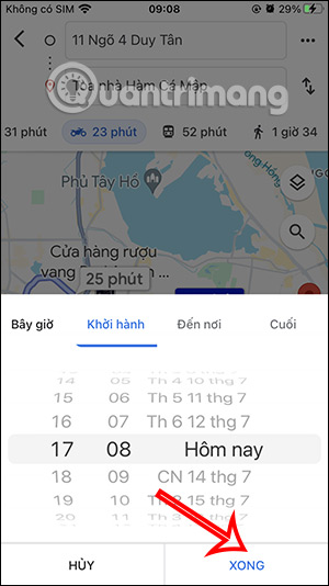 Chọn thời gian khởi hành 