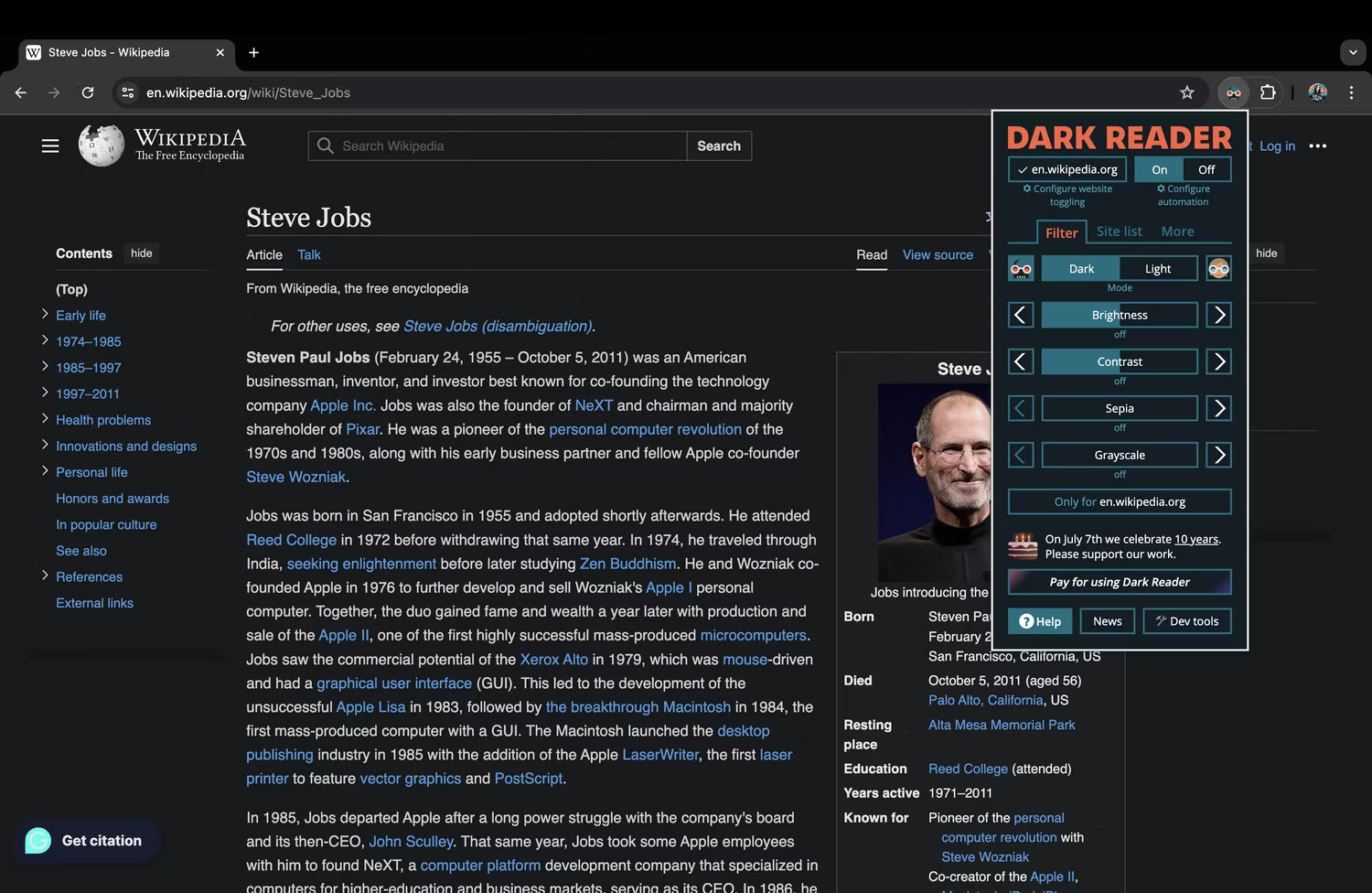 Sử dụng Dark Reader trên Google Chrome