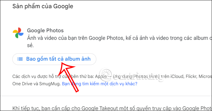 Chọn dữ liệu Google Photos sang iCloud Photos