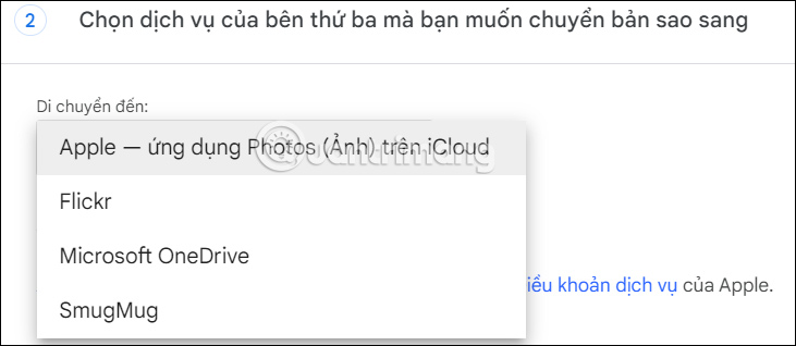 Chọn dịch vụ chuyển iCloud Photos