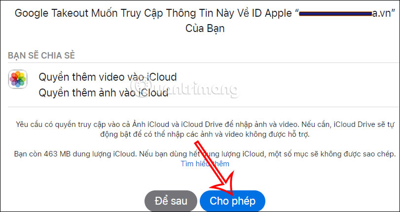 Google Takeout truy cập Apple ID