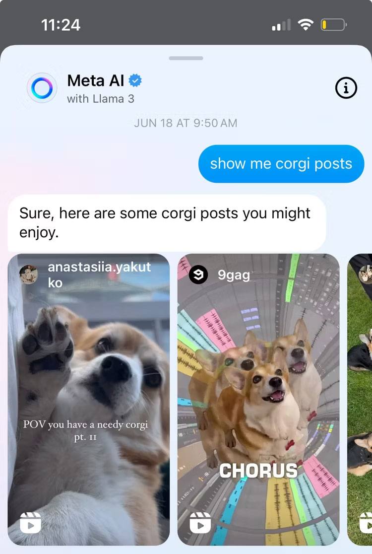 Yêu cầu Meta AI tìm Reels trên Instagram