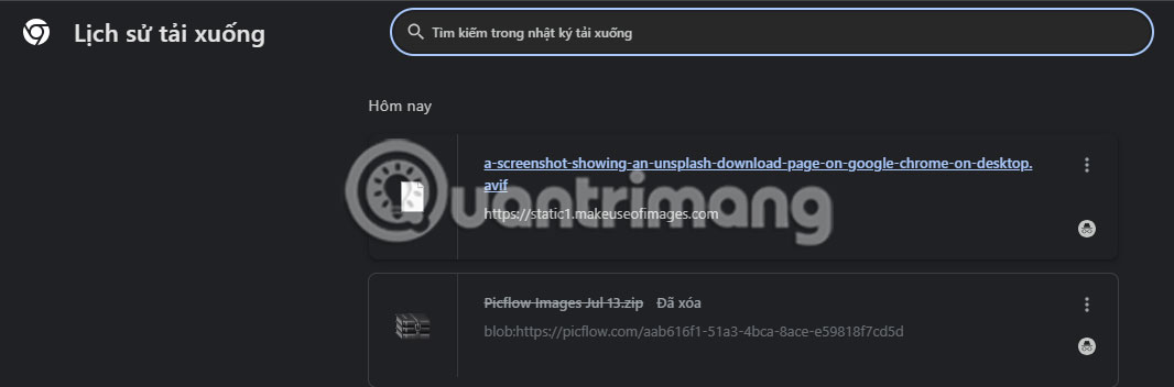 Trang lịch sử tải xuống Google Chrome có hai file