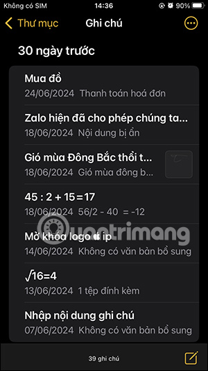 Ghi chú trên iPhone