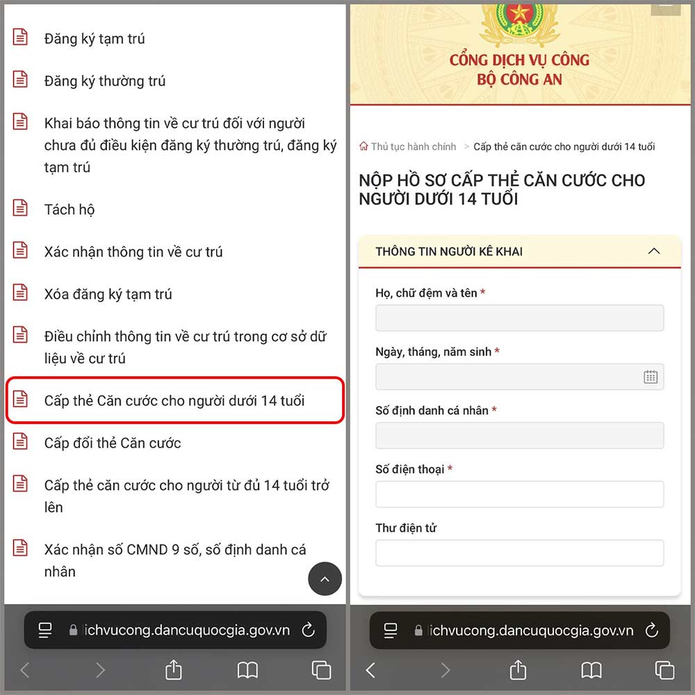 Làm thẻ Căn cước cho trẻ dưới 14 tuổi