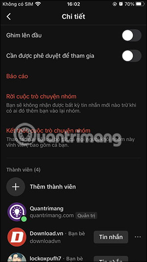 Tùy chỉnh nhóm chat TikTok