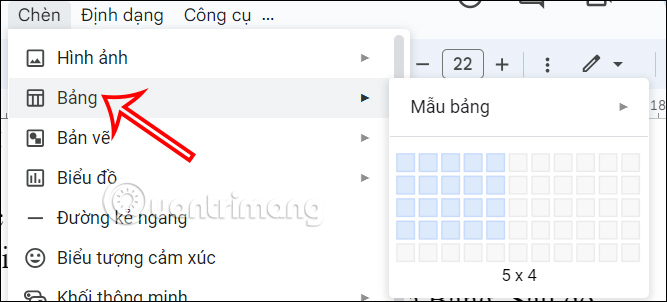Chèn bảng trong Google Docs