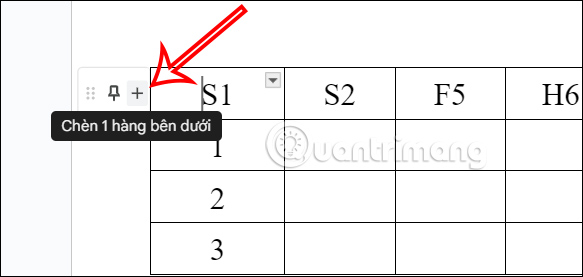 Chèn hàng mới trong bảng Google Docs