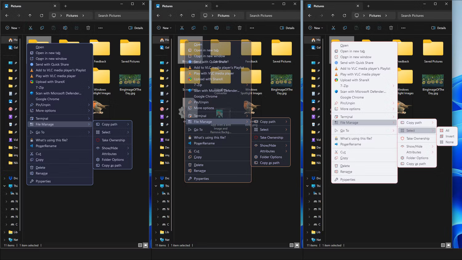 Các theme Nilesoft Shell khác nhau trên Nilesoft Shell trong menu ngữ cảnh File Explorer
