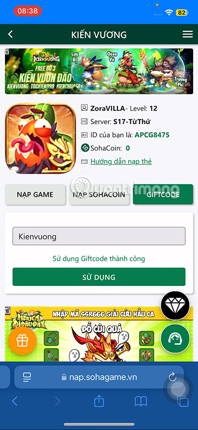 giftcode kiến vương 3q