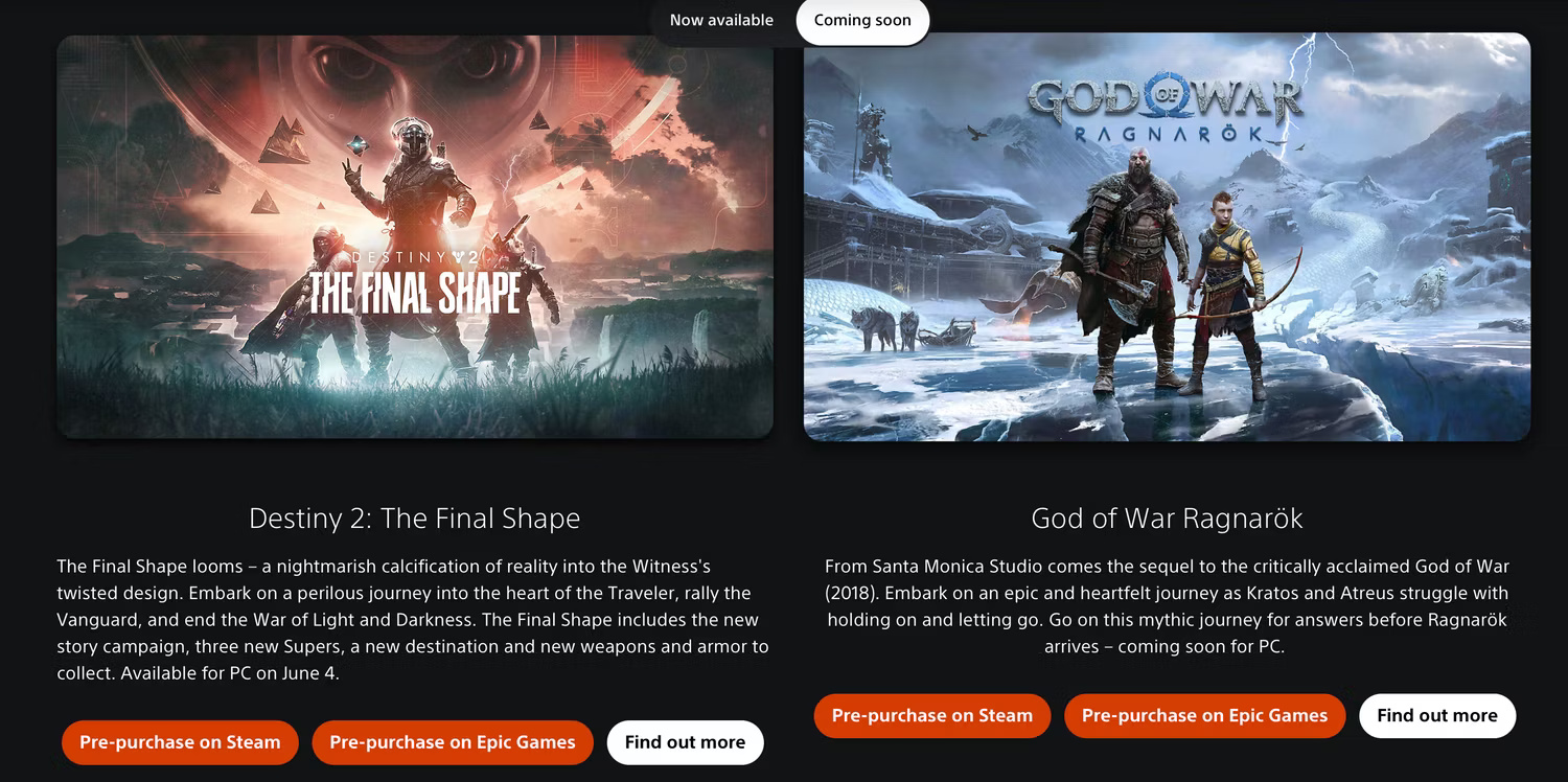 Các game Sony sắp ra mắt trên PC bao gồm Destiny 2: The Final Shape và God of War Ragnarök