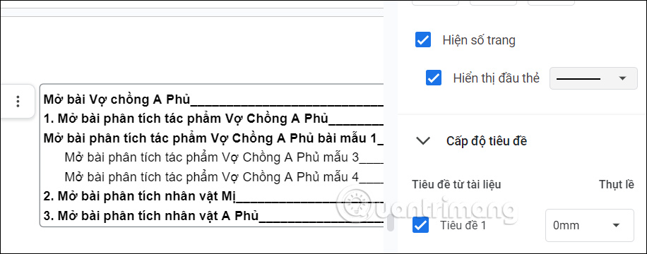 Change the table of contents appearance in Google Docs