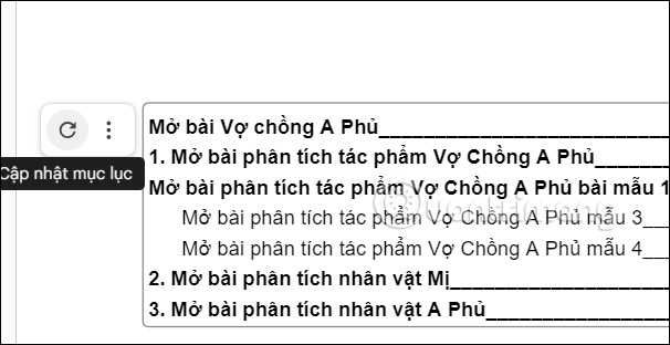 Update table of contents in Google Docs