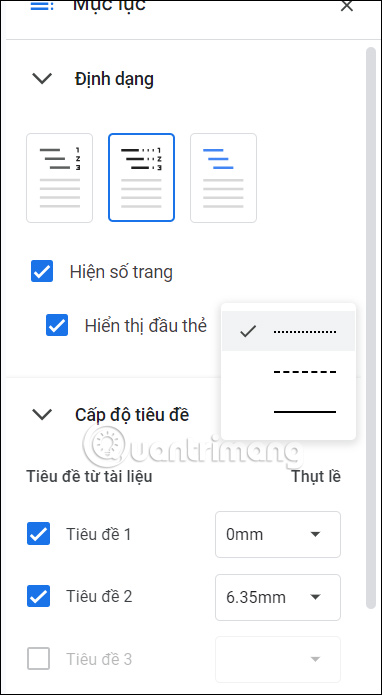 Adjust the table of contents interface in Google Docs