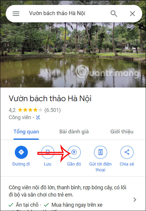 Tab Gần đó trên Google Maps PC