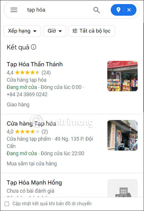 Hàng tạp hóa gần đó trên Google Maps PC