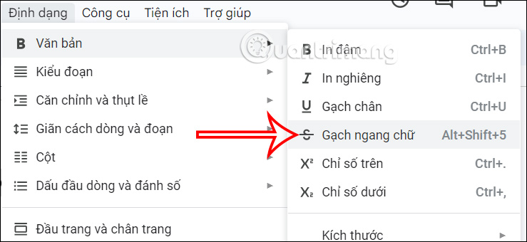 Gạch ngang chữ Google Docs