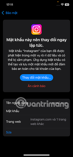 Cảnh báo đổi mật khẩu