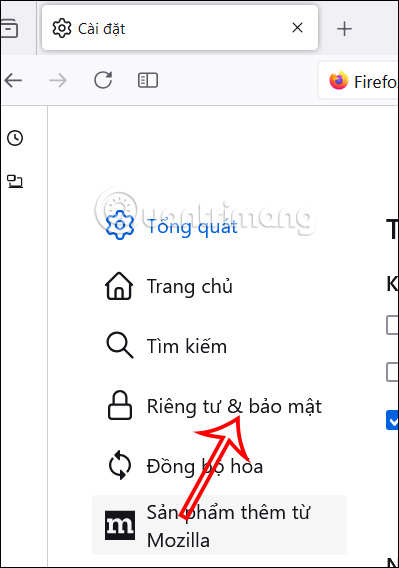 Riêng tư bảo mật Firefox