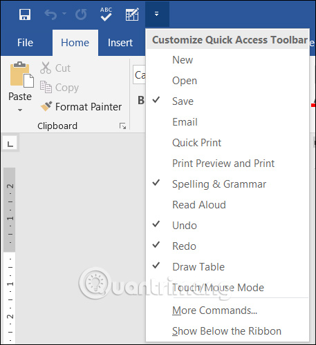 Thêm công cụ sẵn có trên Quick Access Toolbar Word