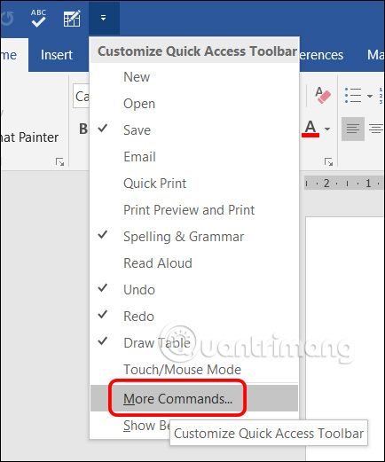 Truy cập Quick Access Toolbar Word