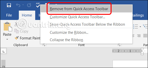 Xóa công cụ trên Quick Access Toolbar Word