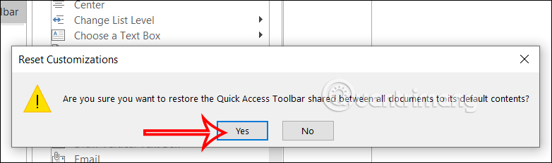 Đặt lại thanh Quick Access Toolbar Word