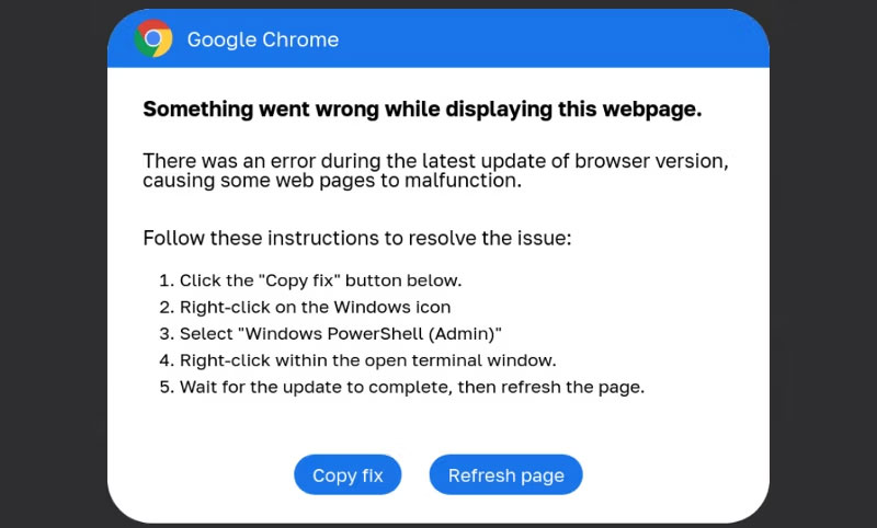 Ví dụ về cảnh báo Google Chrome giả mạo