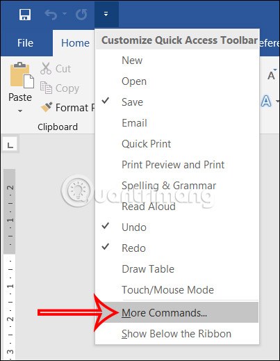 Mở rộng Quick Access Toolbar Word