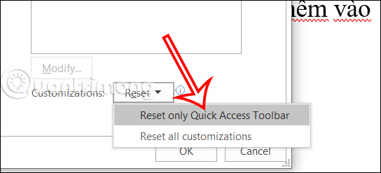 Reset Quick Access Toolbar Word