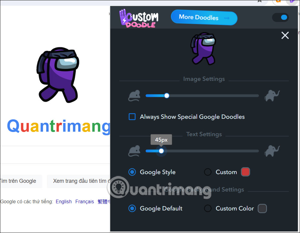 Chỉnh biểu tượng tại New Tab 