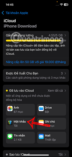Mật khẩu lưu trong iCloud
