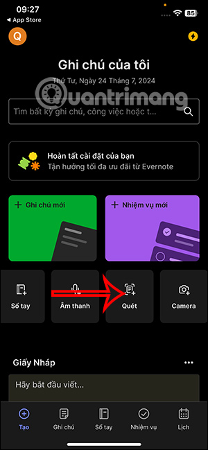 Tính năng quét trên Evernote