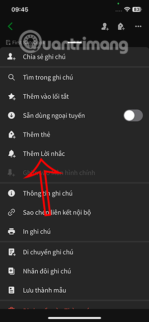 Thêm lời nhắc ghi chú Evernote