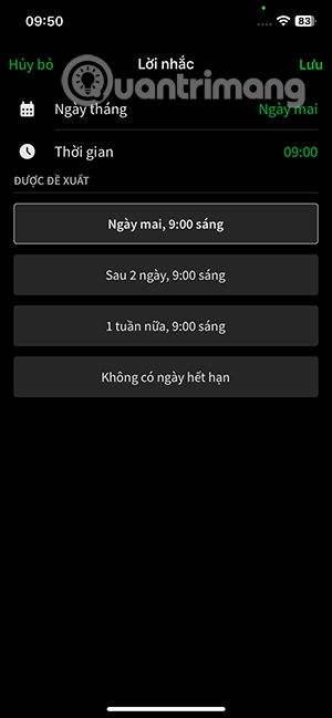 Chọn lời nhắc ghi chú