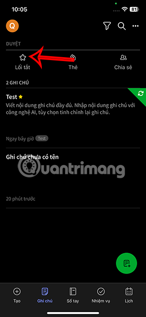 Lối tắt trên Evernote