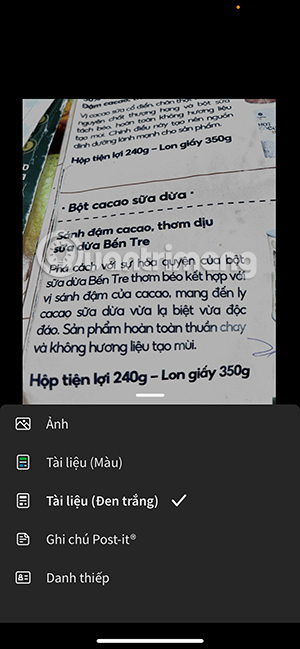 Hình ảnh quét trên Evernote