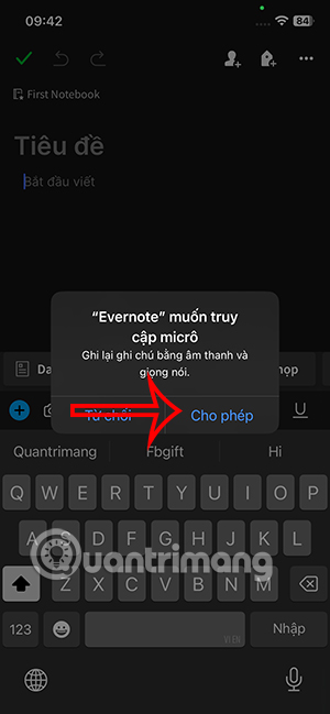 Evernote dùng micro