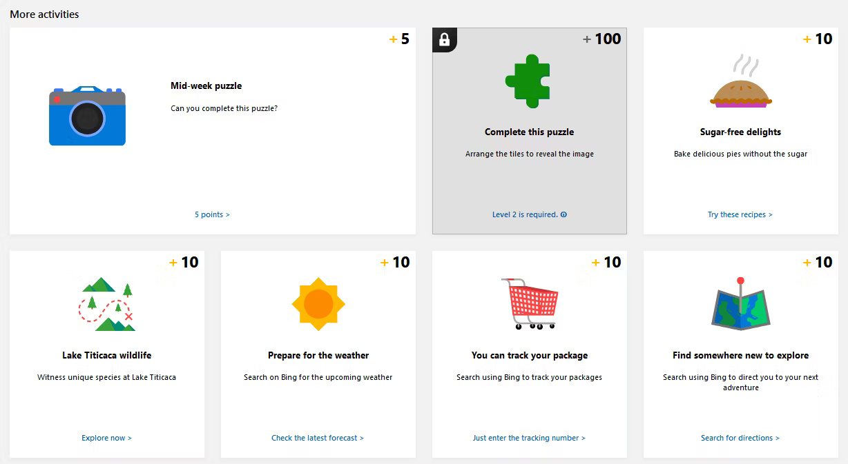 Xem các hoạt động bổ sung hàng ngày trong Microsoft Rewards