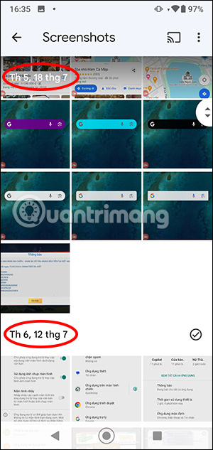 Ảnh chụp màn hình trên Google Photos