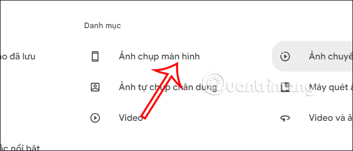 Ảnh chụp màn hình trên Google Photos máy tính
