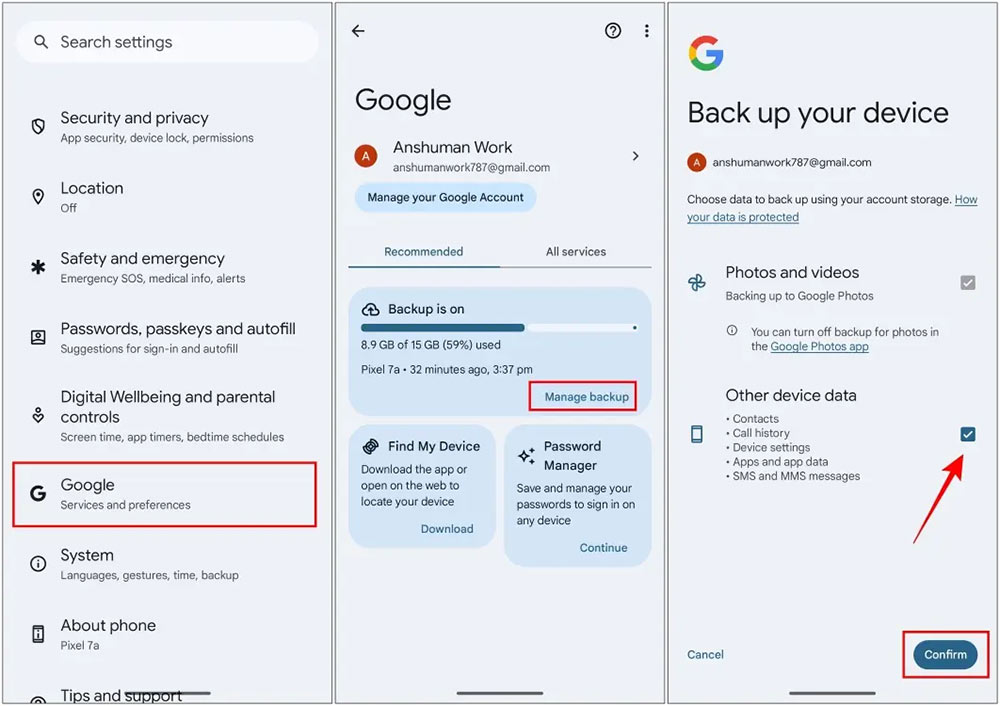Sao lưu tin nhắn Google Messages bằng tài khoản Google 