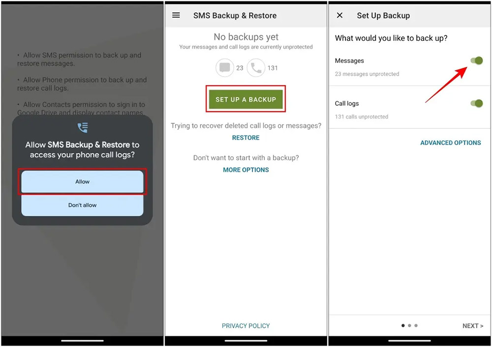 Sao lưu tin nhắn Google Messages bằng SMS Backup & Restore